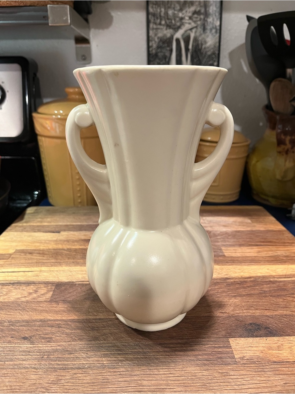 Vintage USA Elegant Cream Ceramic Double-Handled Vase